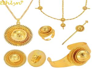 ETHLYN ​​SIXPCS smycken sätter guldfärg Etiopisk eritrean Habesha Wedding Party Jewelry Set African Traditionella smycken S294 211018196