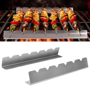 Siatki szaszłyki grilla stojaki wielokrotnego użytku 6 szczeliny Heatresantant Grill Skewers Uchwyt Twopece Set Set Kebabs Down