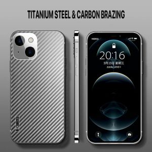 Messen Metal Titanium Caso para iPhone 13 12 Pro Max Ultra Fin Fine Fiumer Carbon Builtin Microfiber Silicone Top Tampa