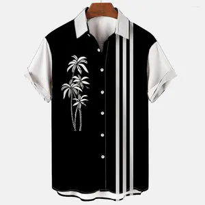 Men's Casual Shirts Selling 2024 Summer 3D Digital Printed Short-Sleeved Lapel Cardigan Tops Large Size Striped Short Shirt Good