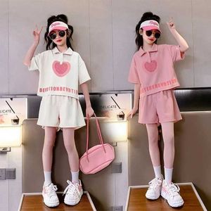 Clothing Sets Girls Summer Leisure Korean Style Polo Shirt+Shorts 4-14 Year Old Youth Student Clothing Set Childrens Clothing SetL2403