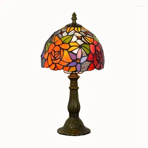 Lampy stołowe Tiffany Plained Glass Rose Bar Restaur Restauria Sypialnia łóżka Mała lampa amerykańska opatrunek oświetlenie