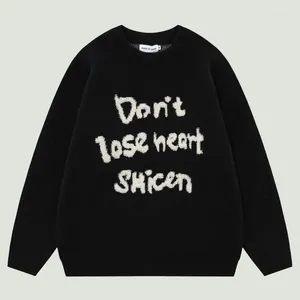 Мужские свитера негабаритные вязаные хип-хоп Смешные буквы Печатные перемычки Harajuku повседневная свободная пуловерская уличная одежда