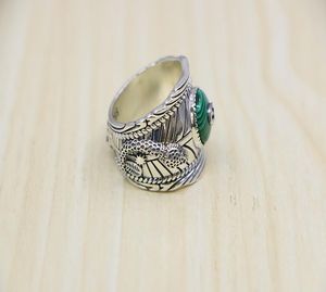 Factory wholesale Sterling Silver Double Wrapped Malachite Ring Index Finger Male British Style Jewelry Fashion Thai Silver Retro Ring4265453