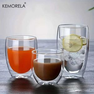 Tumblers 2pcs 더블 벽 유리 커피 컵 80/250/350/450ml 머그잔 열 저항성 층 주스 우유 와인 위스키 컵 H240506