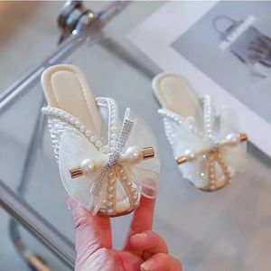 Summer Sandals Girls Lace Breathable Outside Wear Half Slippers Fashion Soft sole Korean Version Of princess Shoes 240426