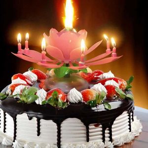 3PCS Candles Birthday Cake Music Candle Wedding Party Double Flower BlossomS Birthday Cake Flat Rotating Electronic Festival Decor