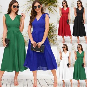 Basic Casual Kleider Designer-Kleid-Kleid Frauen neu ärmellose schlanker Faltenrock sexy V-Ausschnitt Kleid Plus Size Long Rock