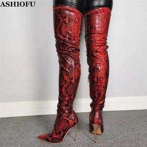 Stiefel Ashiofu-Stil Damen High Heel Sexy Nachtklub-Partykleid über Knie spitzen echte Pos Evening Fashion