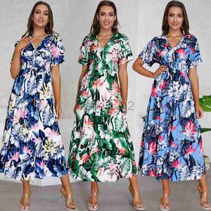 Vestidos casuais básicos Vestido de algodão em estilo de estilista de estilo fino de verão Vestido floral longo e tamanho de tamanho