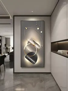 装飾的な置物シンプルな抽象的な廊下吊り絵画ポーチLEDリビングルームエントリドアライトラグジュアリーモダンクリスタル