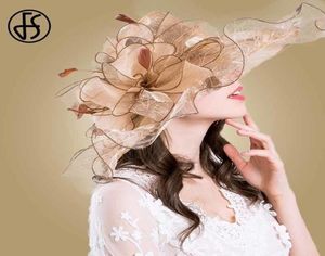 FS Summer Organza Wedding Hats For Women Kentucky Derby Hats Flower Sun Hat Big Wide Brim Fedora Beach Church Tea Party Caps Y20079717715