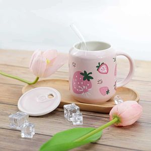 Tumbler 1pc 400 ml Frutti carini tazze creative Can Careon Ceramic con tazza in ceramica con paglia per latte per tè da tè per la casa Viaggio di caffè Acqua di caffè H240506