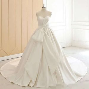 Schatz Kleider elegante Satin eine trägerlose Linie Ausschnitt Kapelle Zug Big Bow maßgeschneiderte Garten Hochzeitskleider Vestido de Novia