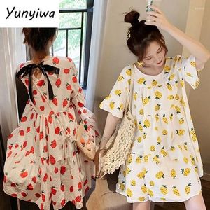 Party Dresses Mini Women Strawberry-Print Japanese Style Chic Leisure Loose Kawaii Juvenile Simple Harajuku Teen Girls College Summer