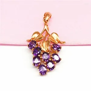 Chains Plated 14K Rose Gold Inlaid Amethyst Grape Pendant Necklace Sweet Charm Delicate Elegant Wedding Ladies Jewelry