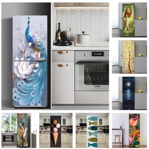 Stickers Blue Peacock Wallpaper Fridge Sticker Waterproof Selfadhesive Fruit Food Kitchen Decor Poster Removable Door Mural Wall Sticker