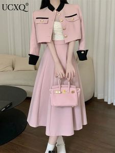 UCXQ High Quality Small Fragrance Two Piece Set Women Short Jacket Coat Long Skirt Suits Korean Elegant Fashion OL 2 240425