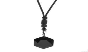 Colares pendentes de colar de pedra natural de obsidiana preto para homens mulheres amulet hexagram