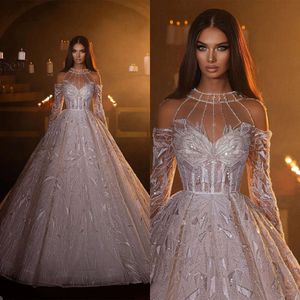 Elbise elbise topu o boyun çizgisi göz alıcı düğün payet tasarımcı illüzyon tül arka dantel up özel yapılmış gelin artı boyut vestidos de novia 0510