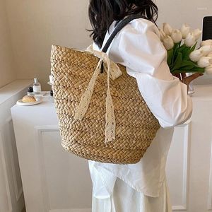 أكياس سهرة حقيبة القش الصيفية للنساء حقيبة يدوية مصنوعة يدويًا سيدة كبيرة سعة القوس