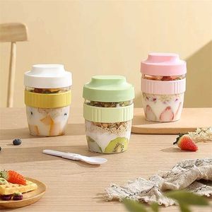 Tumbler 480/570ml Frühstückstasse Tragbarer Haferflocken -Getreide -Nuss -Joghurt -Salat mit Löffel Picknick -Lunchbox Studenten Lebensmittelbehälter H240506