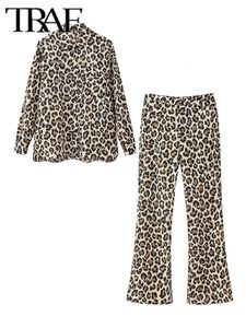 Traf Retro Printed Womens Pants Set 2-Piece 2024 Leopard Pattern Shirt Top Of The Line Womens Set 2-Piece Womens Set 240430