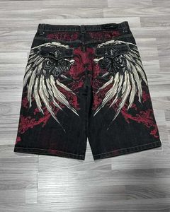 Męskie szorty Nowe Y2K Cowboy Loose Shorts Męskie skrzydło haft amerykański retro hip -hop gotyk swobodny luźne luźne lato wysokiej jakości shortsl2405