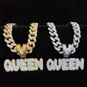 Naszyjniki wiszące mężczyźni kobiety hip -hopowe lodowe Bling Queen Naszyjnik z kryształowym łańcuchem Hiphop 13 mm