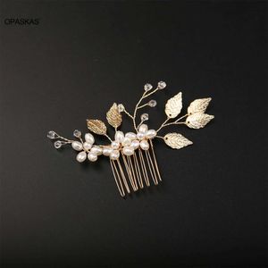 Wedding Hair Jewelry Pearl Flower Flowin Sets Sets grzebień Wedding Hair Akcesoria w kształcie liści Tiaras Bride Insert Hair Clip Klip biżuteria moda