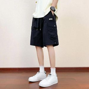 Men's Shorts Elastic Waist Pants Ice Silk Cargo With Drawstring Multi Pockets Deep Crotch For Sport Daily Wear