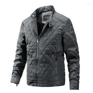 Men's Jackets Wear Zipper Jacket Autumn Winter Large Size Cotton Warm Stand-up Collar Diamond-checked Slim Tops Coat