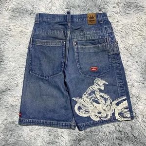 JNCO Shorts Y2K Hip Hop Pocket Baggy Denim Gym Shorts Män Summer Harajuku Gothic Men Basketball Shorts Streetwear 240429