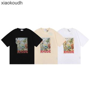 Rhude High End Designer Ubrania na wiosnę/lato Nowy wydrukowany HIP HOP UNISEX Casualny okrągły szyja Krótkie koszulka z krótkim rękawem z 1: 1 oryginalne etykiety