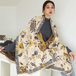 Scarves Winter Thicken Warm Pashmina Shawl Women Designer Flowers Print Blanket Femme Luxury Brand Cashmere Shawls And Wraps