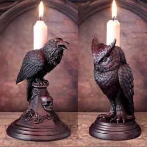 Halter Halloween Gothic Crow Candlestick Ornamente Harzzimmer Dekor Antique Eulen Figuren Dekoration Statue Home Dekoration Accessoires