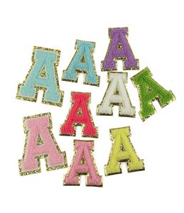 26 English Letters Alphabet Towel Embroidered Fabric Chenille Patches Clothing Bags Jacket Iron On Gold Glitter Accessory DIY Name9341169