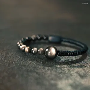 Strand Natrual Obsidian Stone Beaded Bracelet Ebony Black Wood One Row Lava Couple Simple Men Women Fashion Jewelry