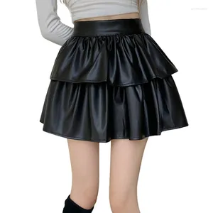 Skirts Women's Faux Leather Mini Skirt Classic High Waisted Pleated PU With Safty Shorts