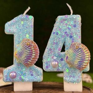 3 pezzi candele blu oceano per bambini candele di compleanno 0-9 Numero candele di compleanno con shell sirene