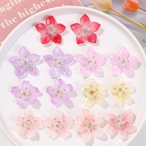 Charms 1pcs Ancient Style Super Immortal Crystal Peach Blossom Five Petal Flower DIY Handmade Woven Beaded Hair Clips Accessories