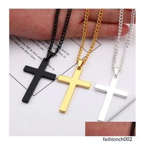 Pendant Necklaces Cross Necklace For Men Women Sier Black Gold Stainless Steel Plain Hiphop Street Jewelry Gift Drop Delivery Pendant Dh2Oo