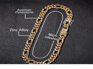 18K Gold Plated Figaro Cuban Chain Iced Out Full Rhinestone 13mm Eloy Heavy Miami Cuban Link Chain Armets Necklace3899151