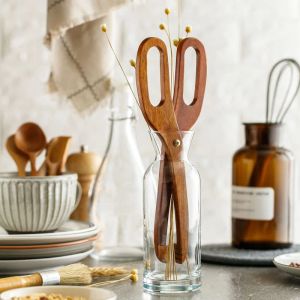 Accessories Creative Wooden Kitchen Food Tongs Picnic BBQ Meat Bacon Scissor Clip Bread Cake Toast Baking Tools