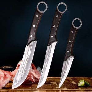 Knivar kock skärning av boning kniv handgjorda smidda köttklyver högt kolstål Utility BBQ Skalande skivning fickkniv