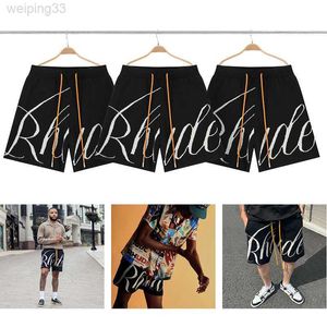 남자 반바지 미국 여름 패션 통기성 캐주얼 남자 Rhude Jacquard Knitted DrawString Basketball Shortsxdo9