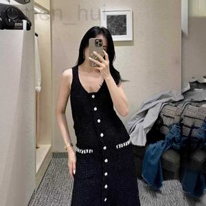 Basic & Casual Dresses designer Spring/Summer New Product Small Fragrant Wind Black Woven Plaid Thick Woolen Sleeveless Dress Long EDXS