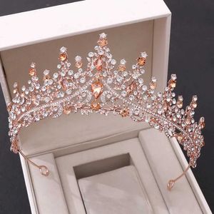 Headbands Baroque Retro Rose Gold Crystal Bridal Headpiece Crown Rhinestone Decoration Ball Diamond Bridal Headband Wedding Hair Accessories Q240506