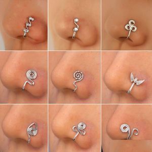 Nose Rings & Studs Clips Hoops For Women Non-Piercing Circle Geometric Body Jewlery Copper Gold Color Wholesale 2023 New Drop Deliver Dh6Pz