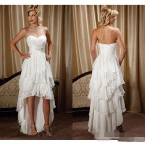 Beach Dresses Tiered Sweetheart 2020 Newest Chiffon High Low Lace Applique Sash Pleats Ruched Wedding Bride Gowns Vestido De Novia